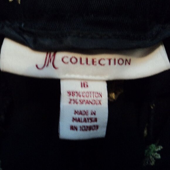 M Collection Women's Size 16 Capri Pants Embroidered Daisy Navy Blue Yellow - Picture 4 of 9